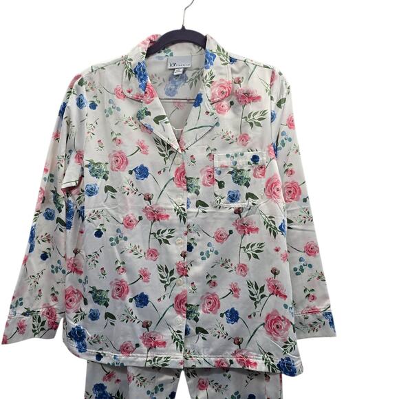 The Tog Shop Pajama Set Womens Medium Floral Pink Blue Satin - Picture 3 of 8